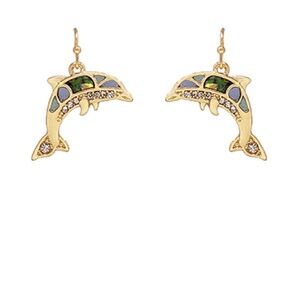 Dolphin Abalone & Rhinestone Earrings